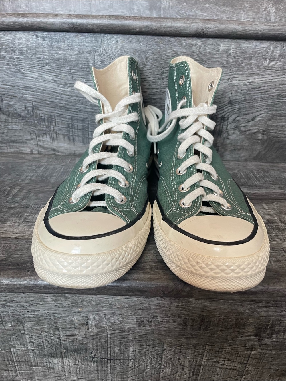Converse High Top Sneakers in Sage Green and Cream - Picture 4 of 8
